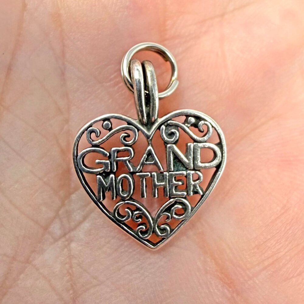 Grandmother Filigree Heart Sterling Silver 925 Charm Pendant SJC Jewelry Grandma